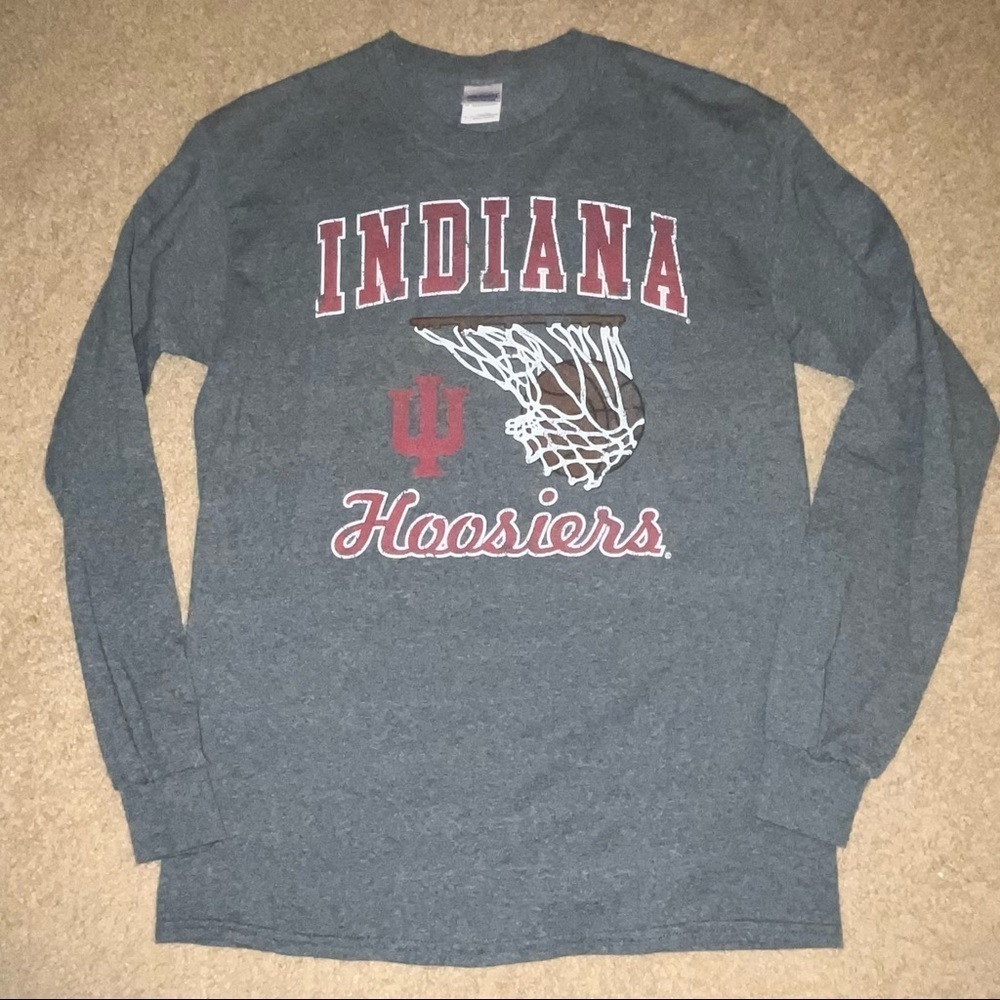 Indiana Hoosiers Gray Gildan long sleeve shirt with basketball net, size Medium